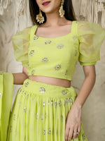Lime Green Georgette Lehenga Choli with Sequins & Zari Embroidery Wrok