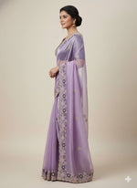 Lavender Jimmy Choo Chiffon Party Wear Saree with Heavy Pallu Embroidery
