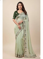 Green Jimmy Choo Chiffon Party Wear Saree with Heavy Pallu Embroidery