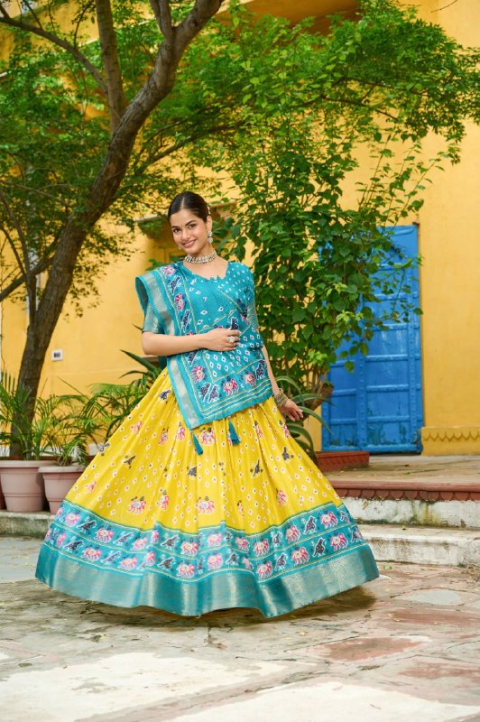 Yellow with Sky Blue Lehenga Choli Set Vibrant Festive & Wedding Wear