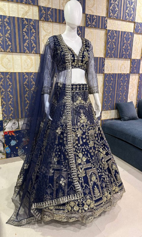 Royal Blue Soft Net Lehenga Choli with Coding Sequins Work for Women