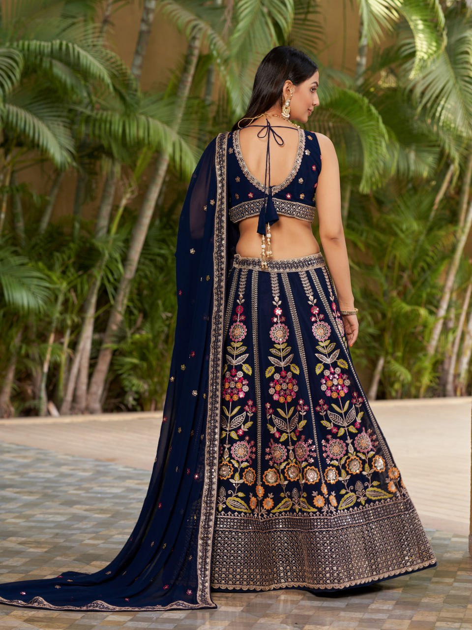 Navy Blue Color Designer Georgette Lehenga Choli