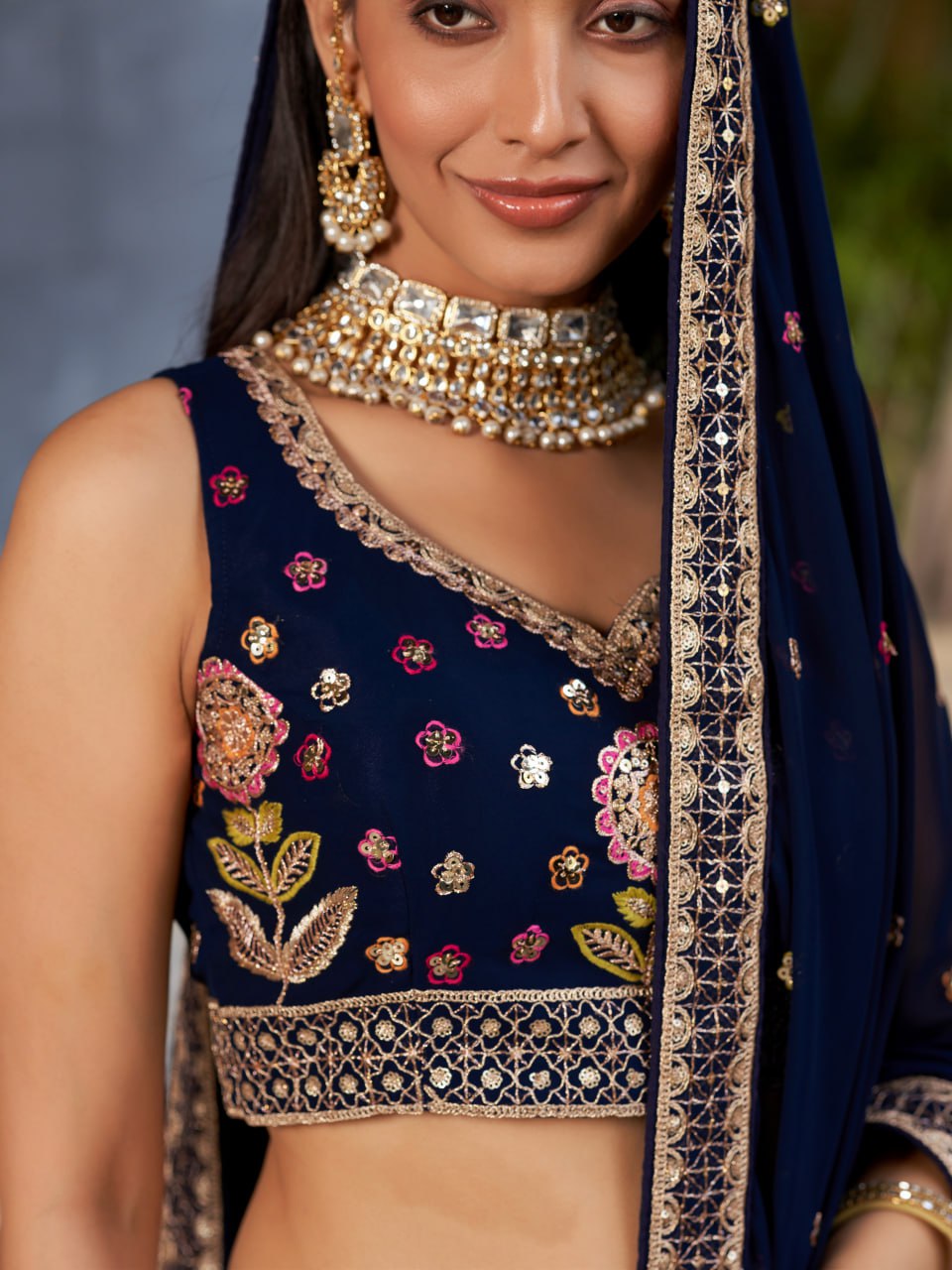 Navy Blue Color Designer Georgette Lehenga Choli