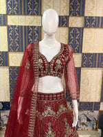 Red Color Designer Soft Net Lehenga Choli with Sequins Work