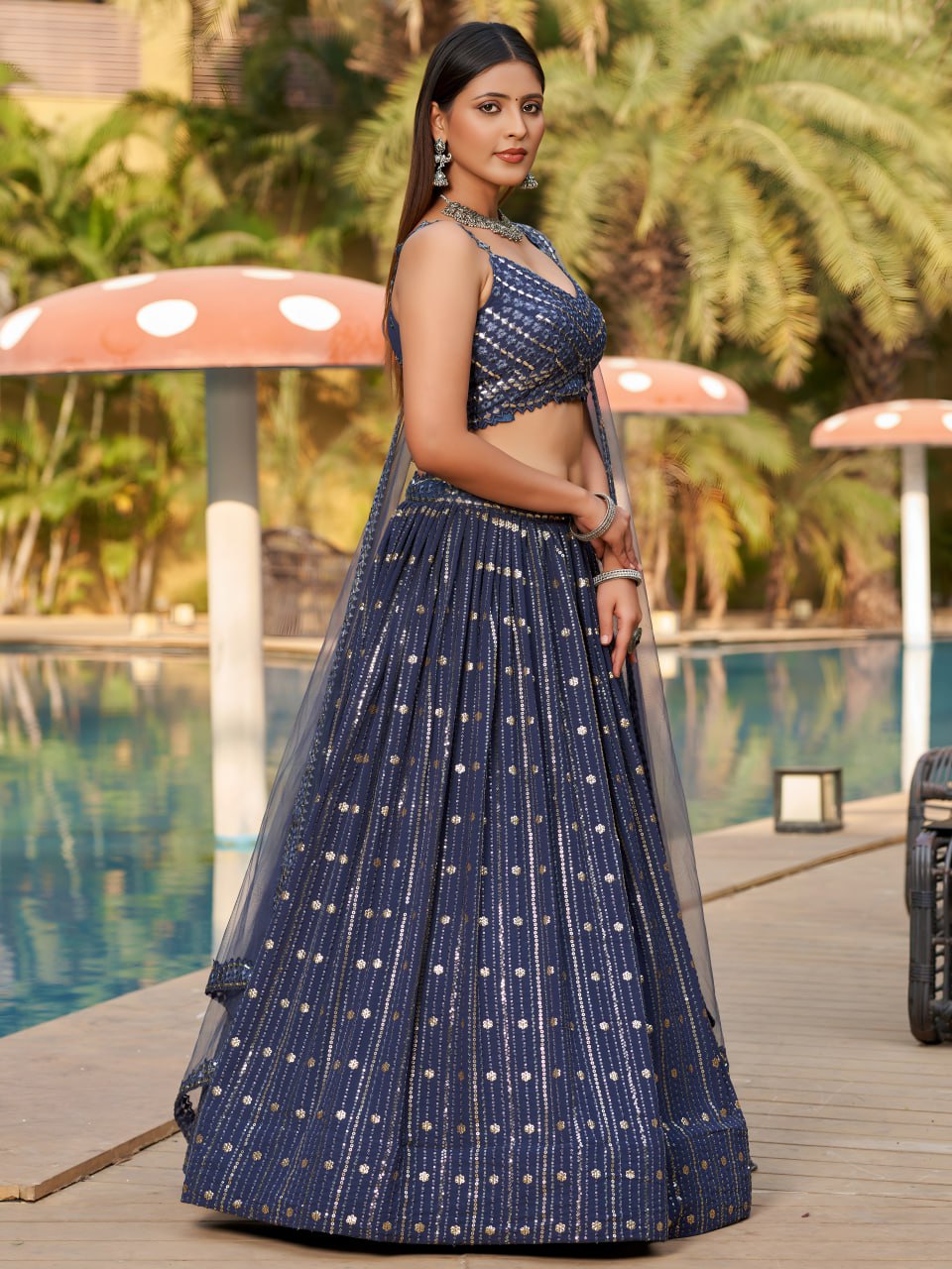 Gray Color PartyWear Designer Lehenga Choli