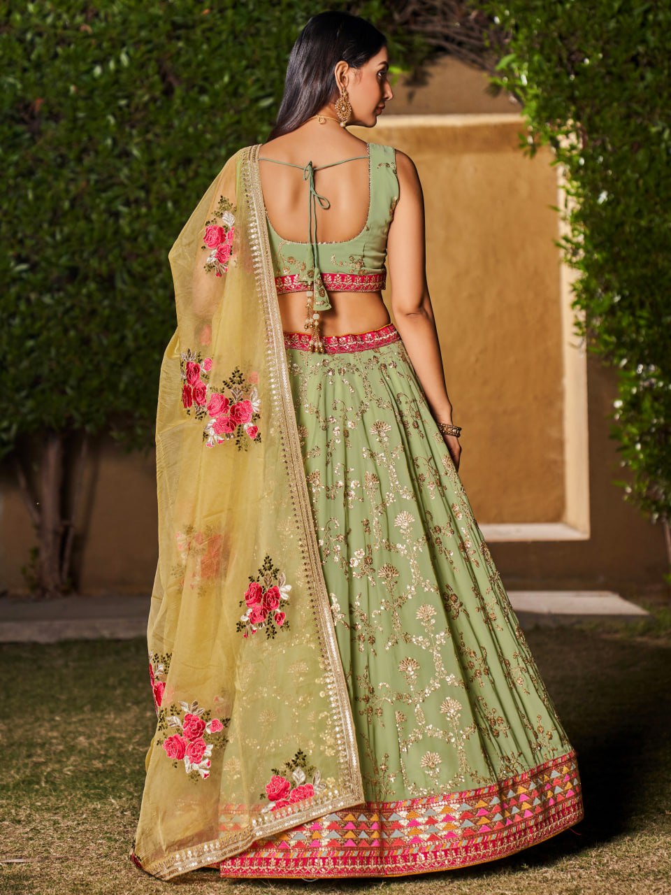 Pastel Green Multi Color Work Designer Party Specials Lehenga Choli