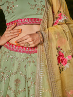 Pastel Green Multi Color Work Designer Party Specials Lehenga Choli