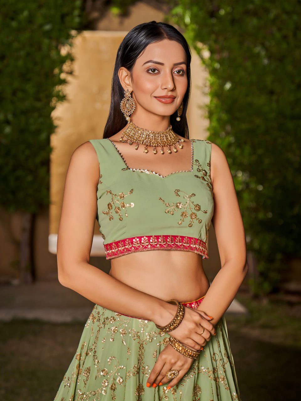 Pastel Green Multi Color Work Designer Party Specials Lehenga Choli