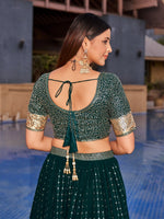 Green Color Georgette Sequins Embroidery Designer Lehenga Choli