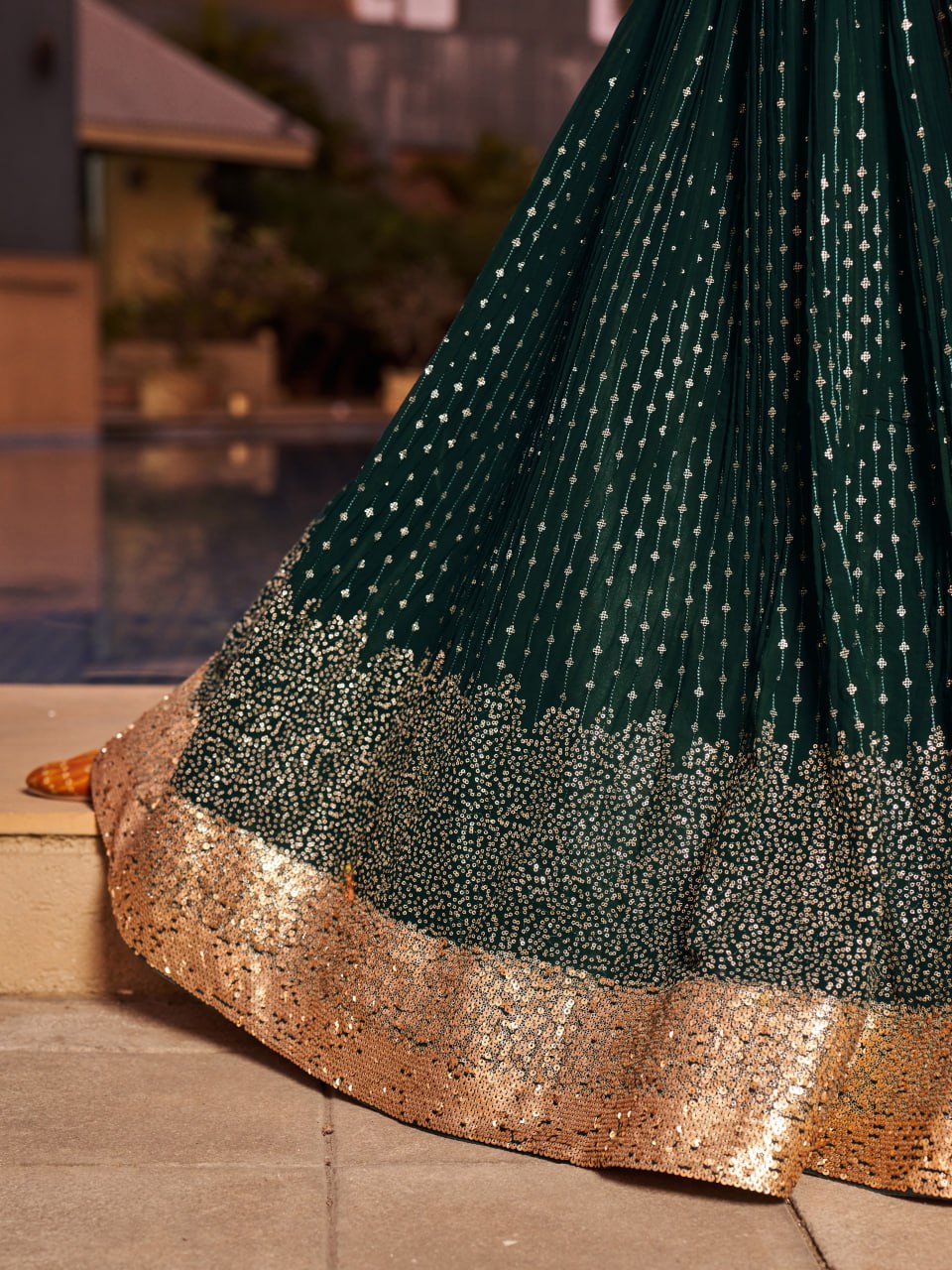 Green Color Georgette Sequins Embroidery Designer Lehenga Choli