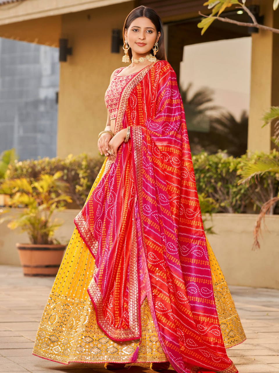 Yellow Color Sequins EmbroideredDesigner Haldi lehenga Choli