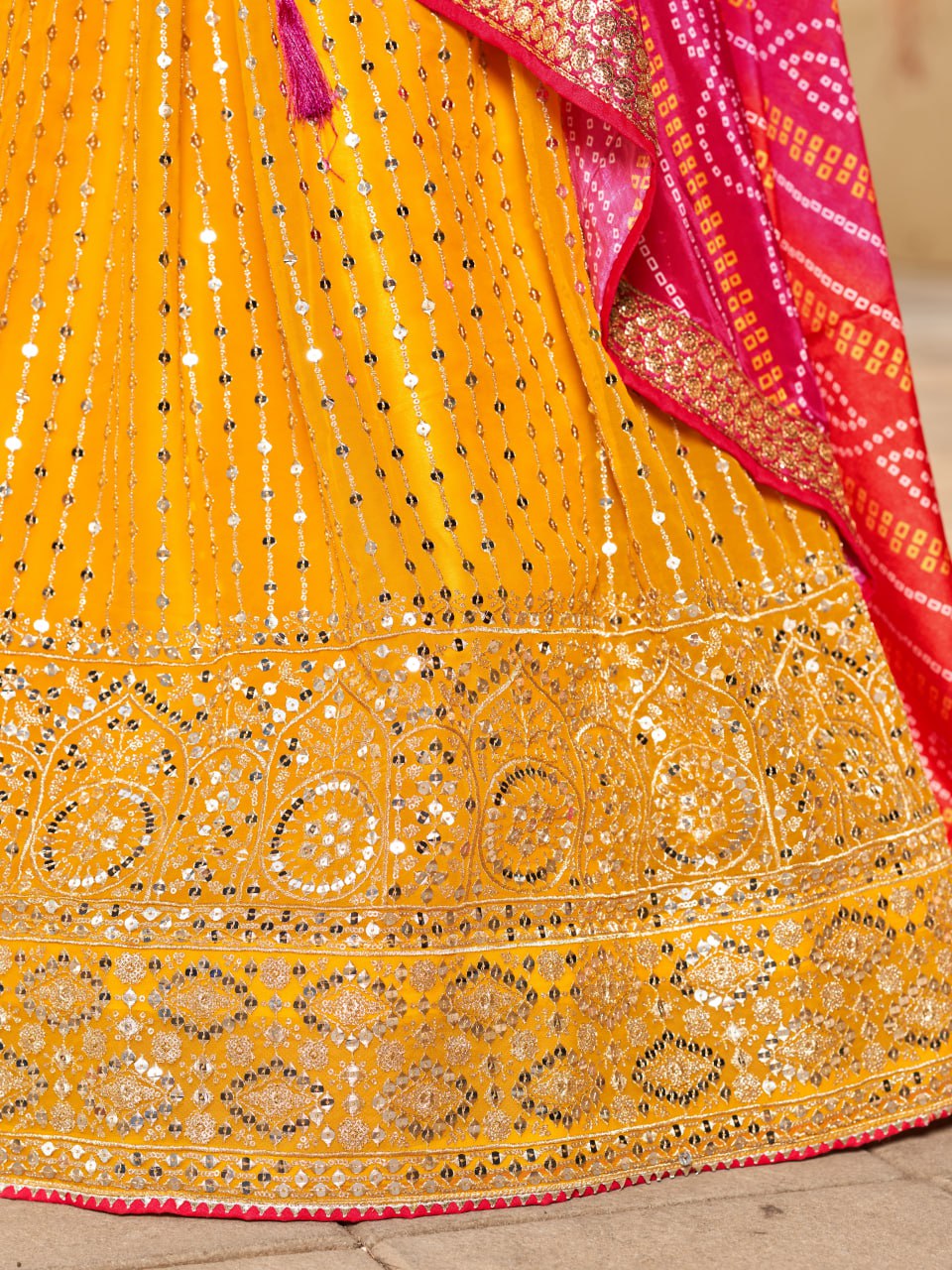 Yellow Color Sequins EmbroideredDesigner Haldi lehenga Choli