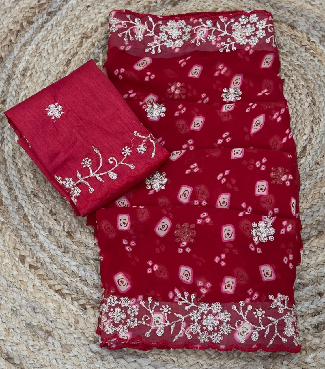 Elegant Georgette Embroidered Saree with Mono Silk Blouse