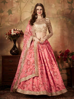 Pink Floral Organza Lehenga Choli with Golden Embroidered Blouse