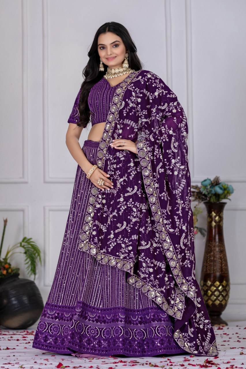 Purple Color Lehenga Choli Set with Heavy Embroidery