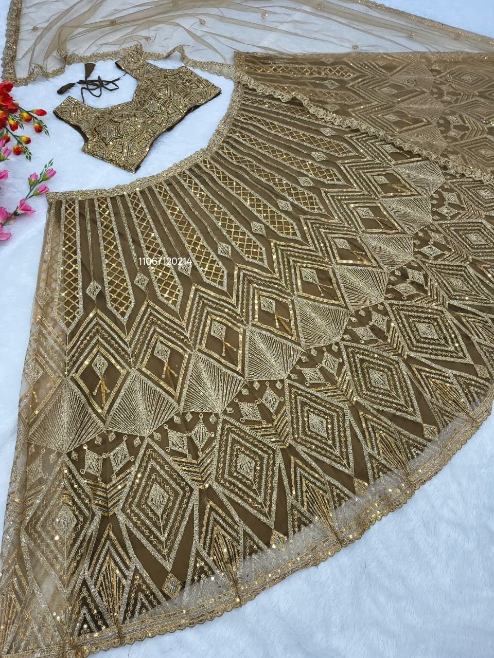 Golden Lehenga Choli with Heavy Sequins Work Designer Wedding Wear