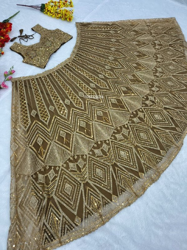 Golden Lehenga Choli with Heavy Sequins Work Designer Wedding Wear