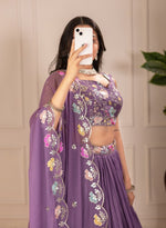 Lavender Color Lehenga Choli Set with Embroidered Blouse & Dupatta