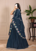 Teal Blue Lehenga Choli Set with Embroidered Blouse & Dupatta