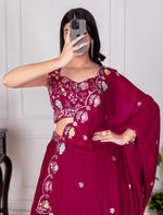 Dark Pink Lehenga Choli Set with Embroidered Blouse & Dupatta