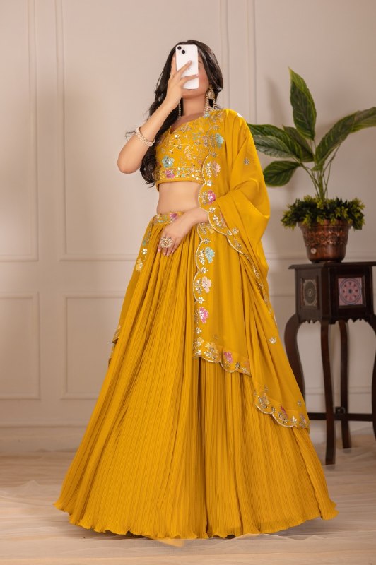 Yellow Lehenga Choli Set with Embroidered Blouse & Dupatta