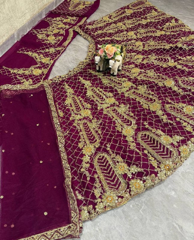 Purple Premium Soft Net Lehenga Choli with Sequins Coding Work
