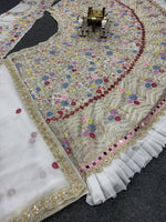 White Fox Georgette Lehenga Choliwith Real Mirror & Sequins Work