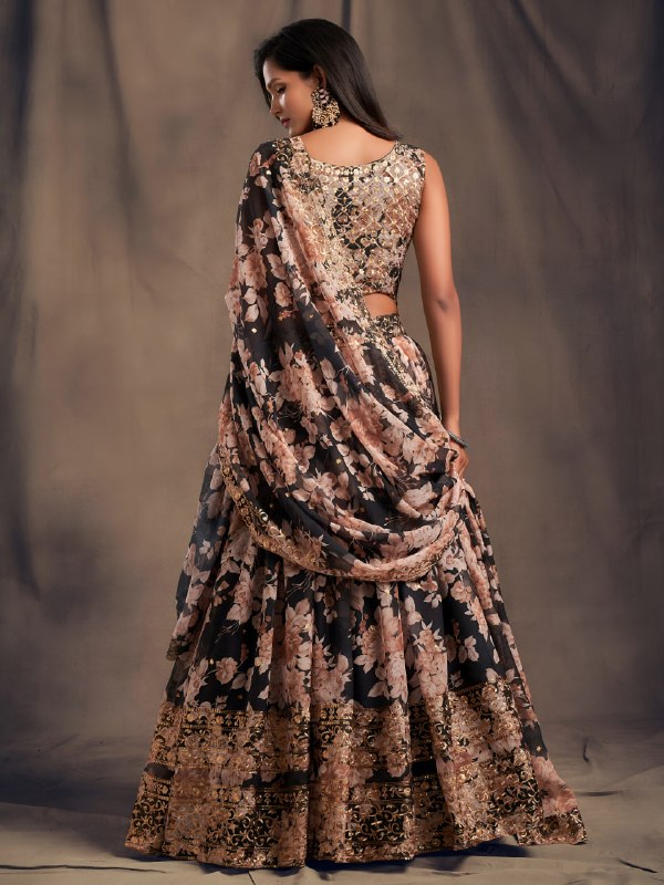 Black Floral Printed Designer Lehenga Choli for Wedding & Festive Wear