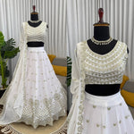 Designer White Faux Georgette Lehenga Choli with Heavy Flair & Dupatta