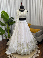 Designer White Faux Georgette Lehenga Choli with Heavy Flair & Dupatta