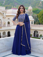 Stunning Blue Sequins Georgette Party Wear Lehenga Choli With Dupatta