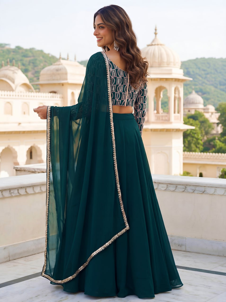 Stunning Green Sequins Georgette Party Wear Lehenga Choli With Dupatta