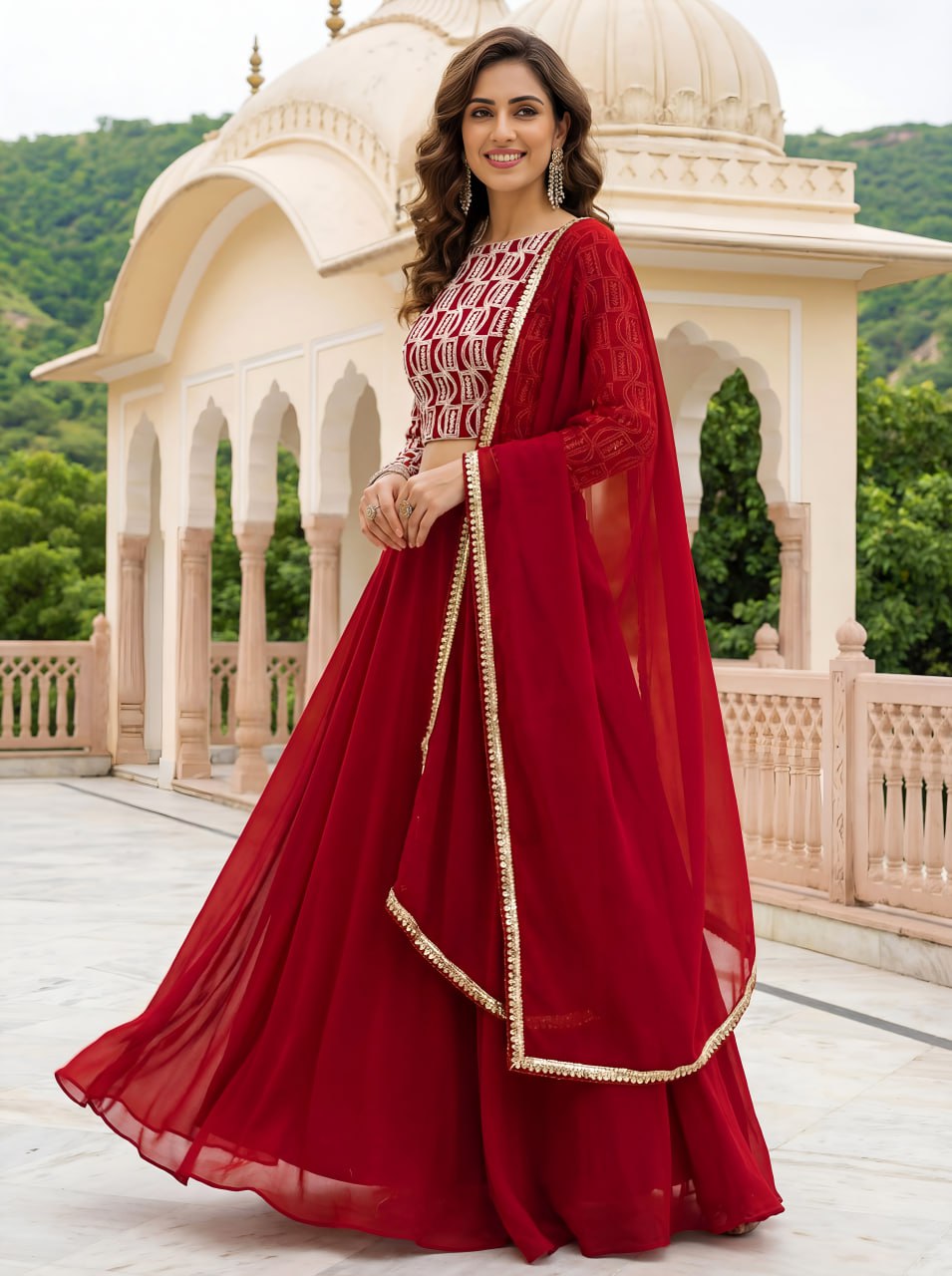 Stunning Red Sequins Georgette Party Wear Lehenga Choli With Dupatta