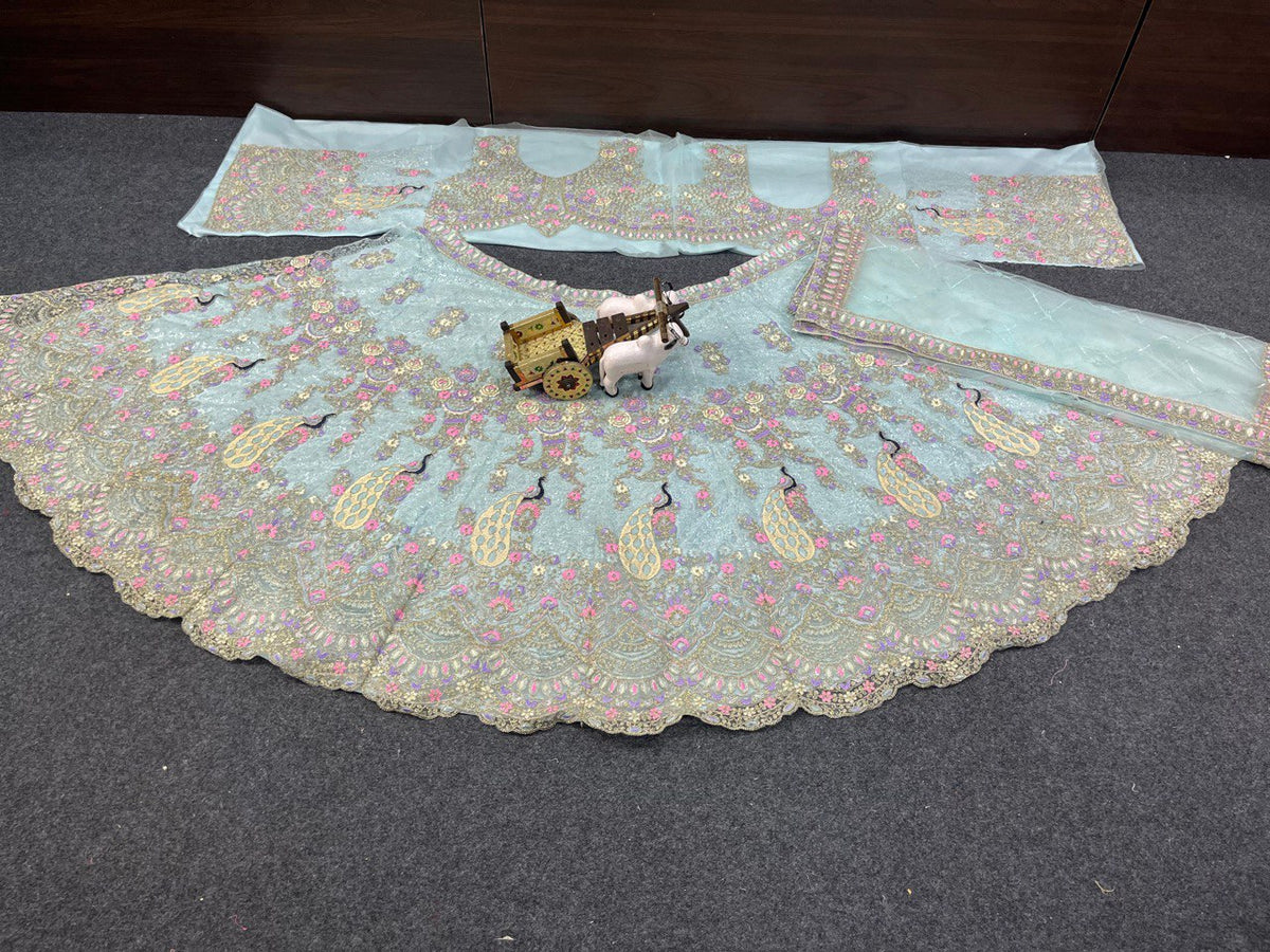 Sky Blue Color Designer Embroidery Lehenga Choli