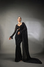 Black Party Wear Saree Heavy Sequence Work