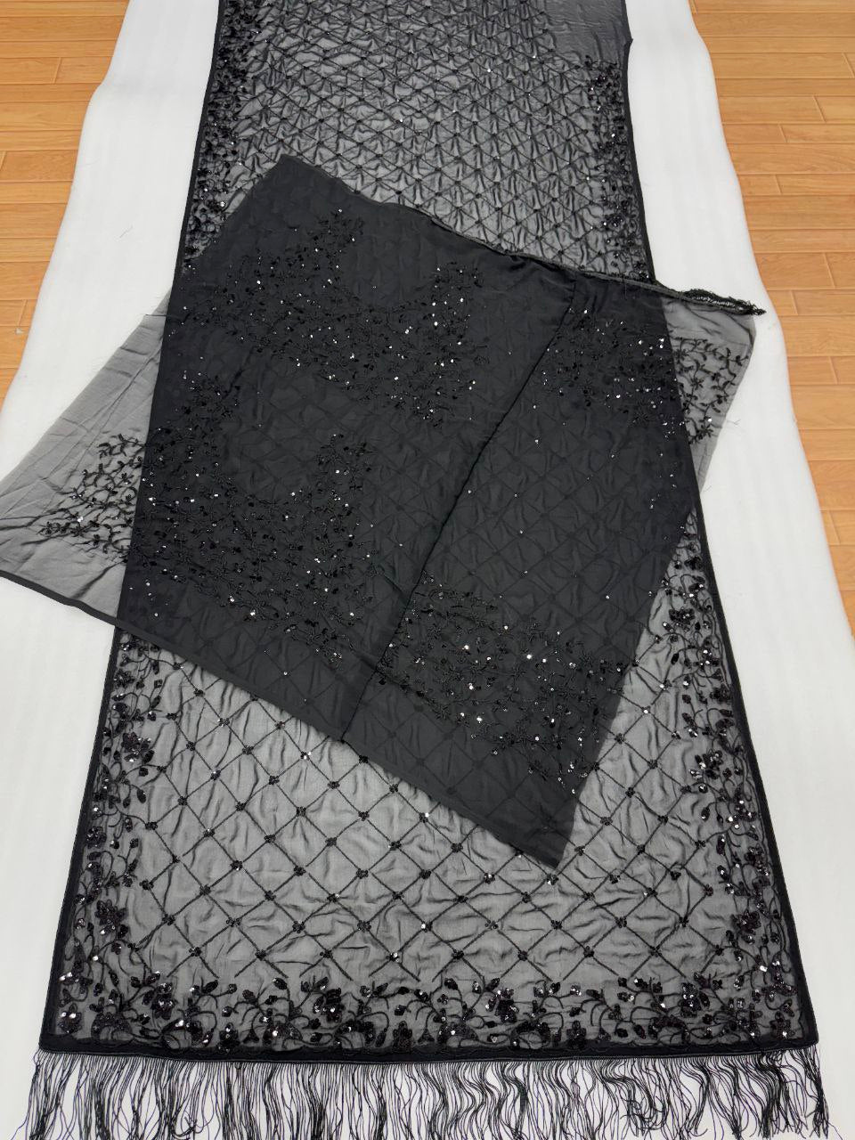 Black Party Wear Saree Heavy Sequence Work