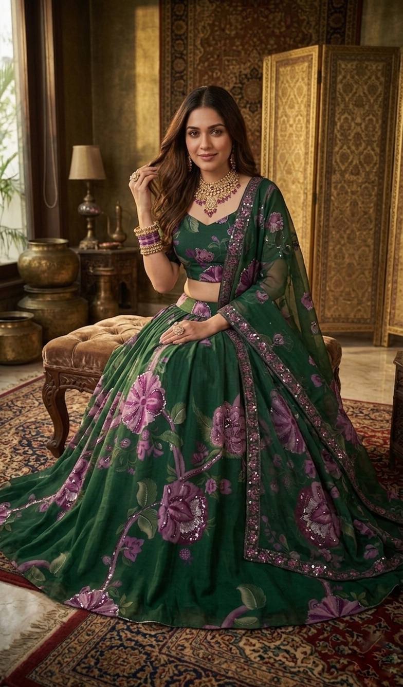 Green Premium Faux Georgette Lehenga Choli
