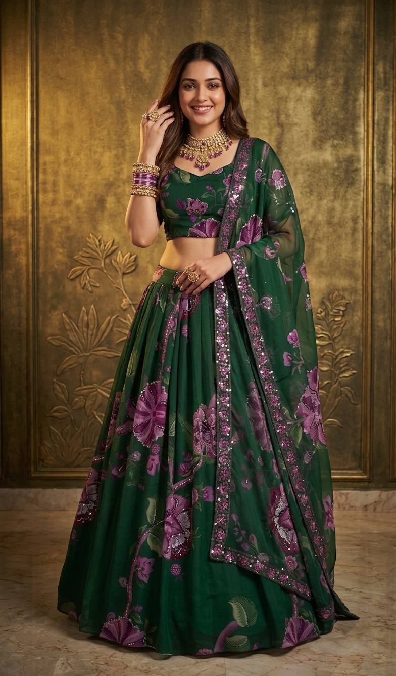 Green Premium Faux Georgette Lehenga Choli