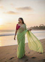 Parrot Green Color Designer Faux Georgette with Hand Work Saree