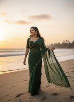 Green Color Designer FauxGeorgette with Hand Work Saree