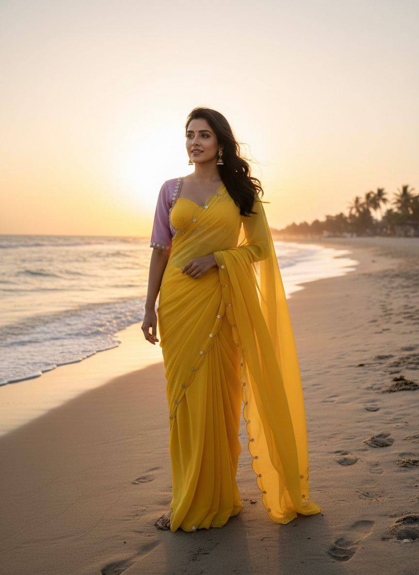 Color Designer Faux Georgette with Hand Work Saree