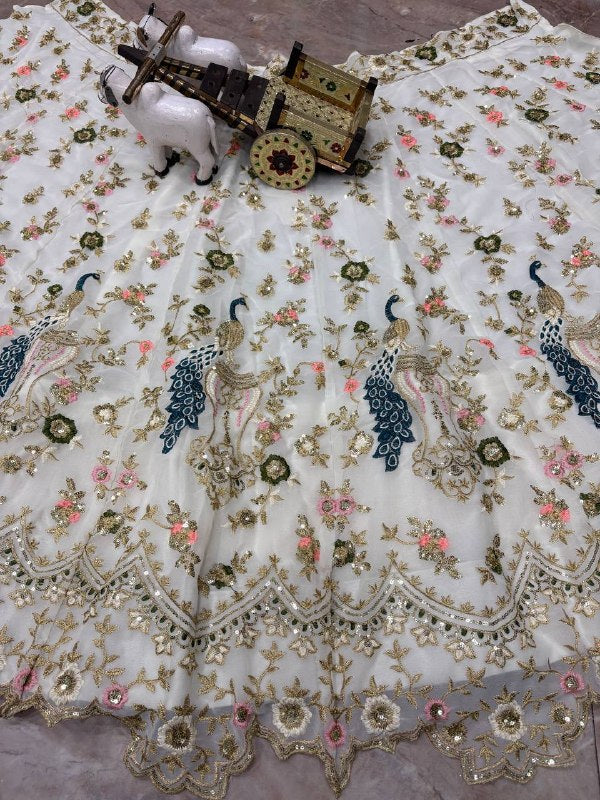 White Faux Georgette Lehenga Choli for Women