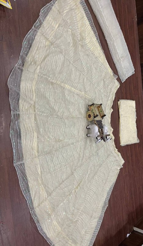 Cream Organza Silk Embroidered Lehenga Choli for Women