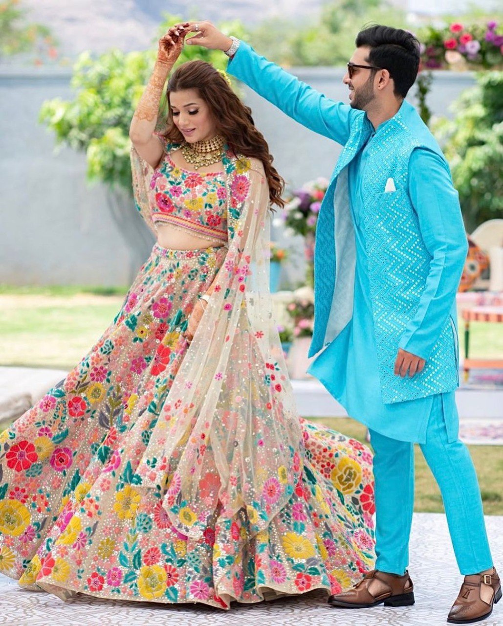 Charming Multicolored Thread And Sequins Embroidered Floral Lehenga - Joshindia