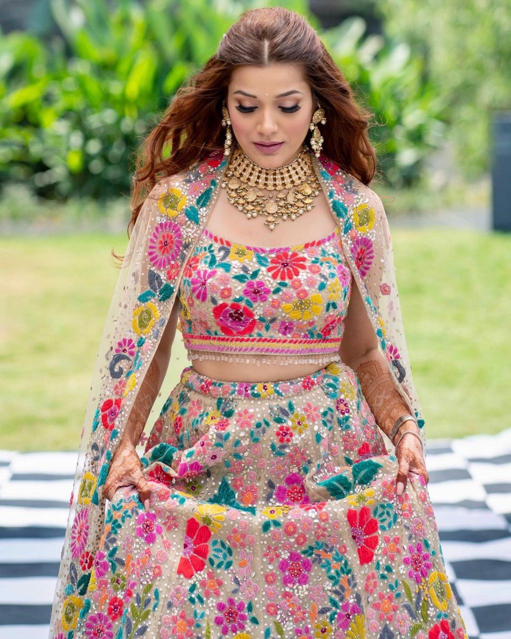 Charming Multicolored Thread And Sequins Embroidered Floral Lehenga - Joshindia