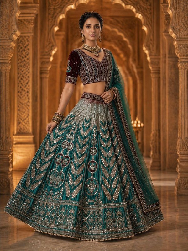 Green Premium Japan Satin Silk Lehenga Choli for Women