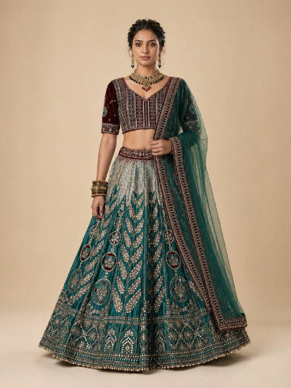 Green Premium Japan Satin Silk Lehenga Choli for Women