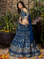 beautifully crafted Navy Blue dola silk jacquard Lehenga Choli