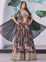 Black Multicolor Designer Printed Embroidered Lehenga Choli