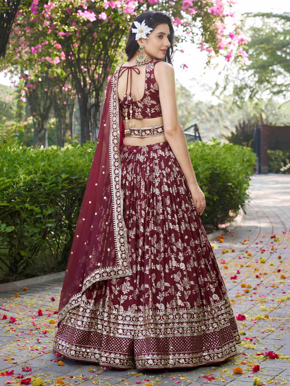 beautifully crafted Maroon dola silk jacquard Lehenga Choli